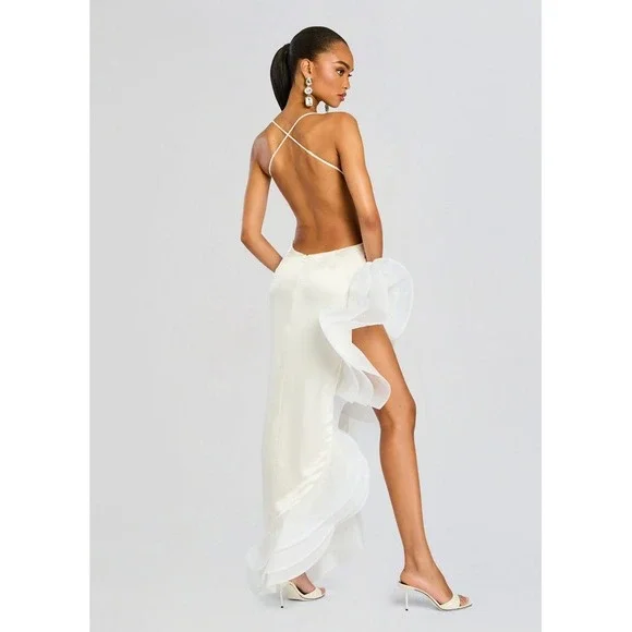 NWT Retrofête Kaitlin Dress White Ruffle Hem Gown Open Back Medium $798 - Picture 4 of 7